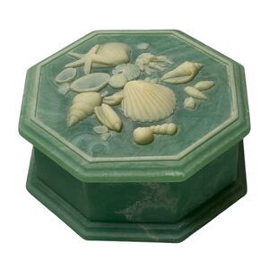 Design Gifts Octagonal Green Stone Incolay Shell Trinket Jewelry Keepsake Box